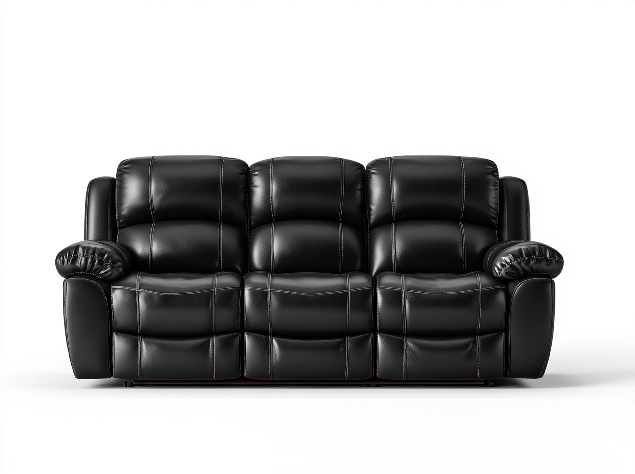Canapé 3 places en cuir noir 210x95x100 cm - style moderne avec fonction inclinable-Loftilo
