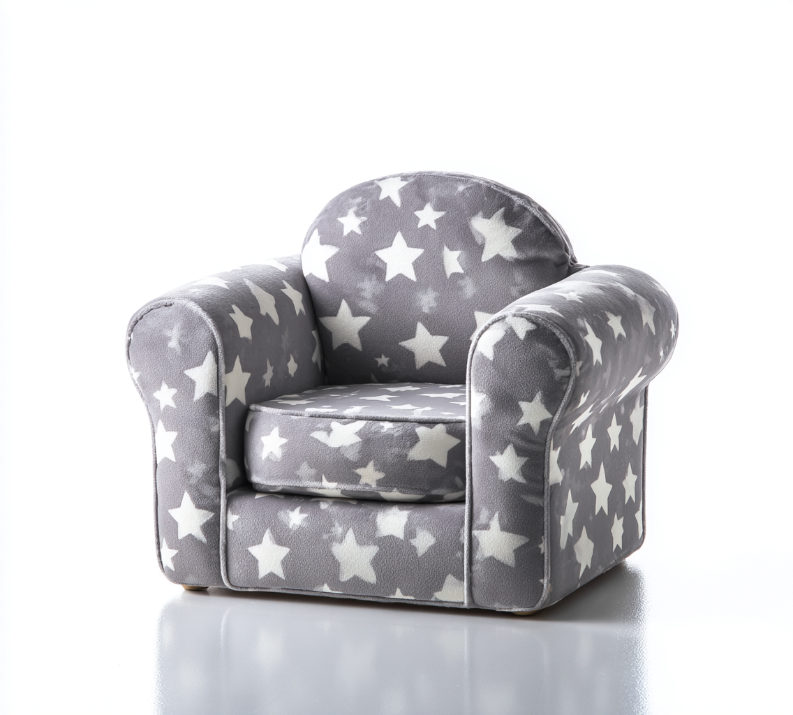 Fauteuil pour enfant en tissu doux - 55x50x45 cm - gris avec motifs étoiles blanches - style ludique et confortable-Loftilo