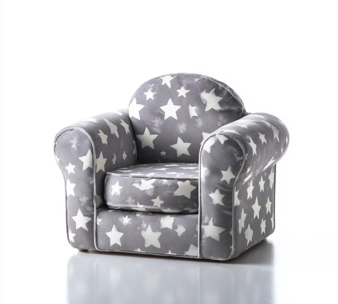 Fauteuil pour enfant en tissu doux - 55x50x45 cm - gris avec motifs étoiles blanches - style ludique et confortable-Loftilo