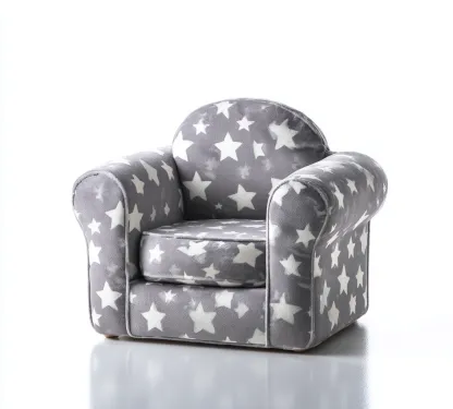 Fauteuil pour enfant en tissu doux - 55x50x45 cm - gris avec motifs étoiles blanches - style ludique et confortable-Loftilo