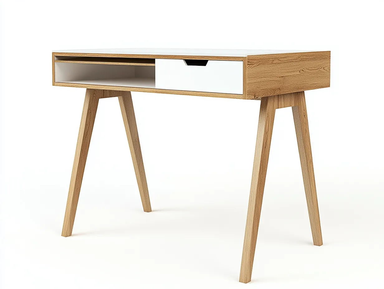 Bureau traditionnel en bois et blanc 110x50x75 cm - chêne clair/blanc - style scandinave fonctionnel-Loftilo