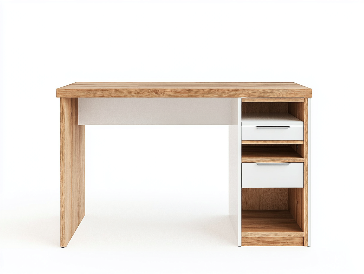 Bureau traditionnel en bois et MDF 120x55x75 cm - chêne clair/blanc - avec espace de rangement - style contemporain fonctionnel-Loftilo
