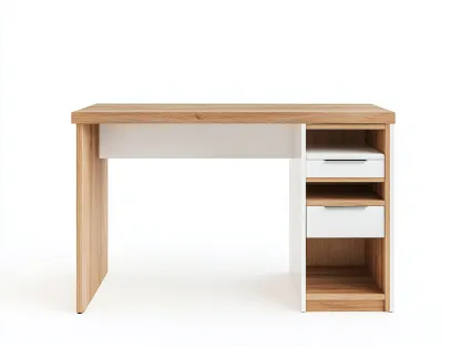 Bureau traditionnel en bois et MDF 120x55x75 cm - chêne clair/blanc - avec espace de rangement - style contemporain fonctionnel-Loftilo