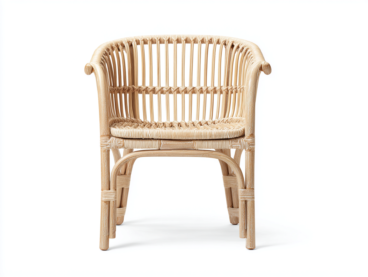 Fauteuil en rotin tressé 58x60x82 cm - bois clair - design naturel à dossier ajouré-Loftilo