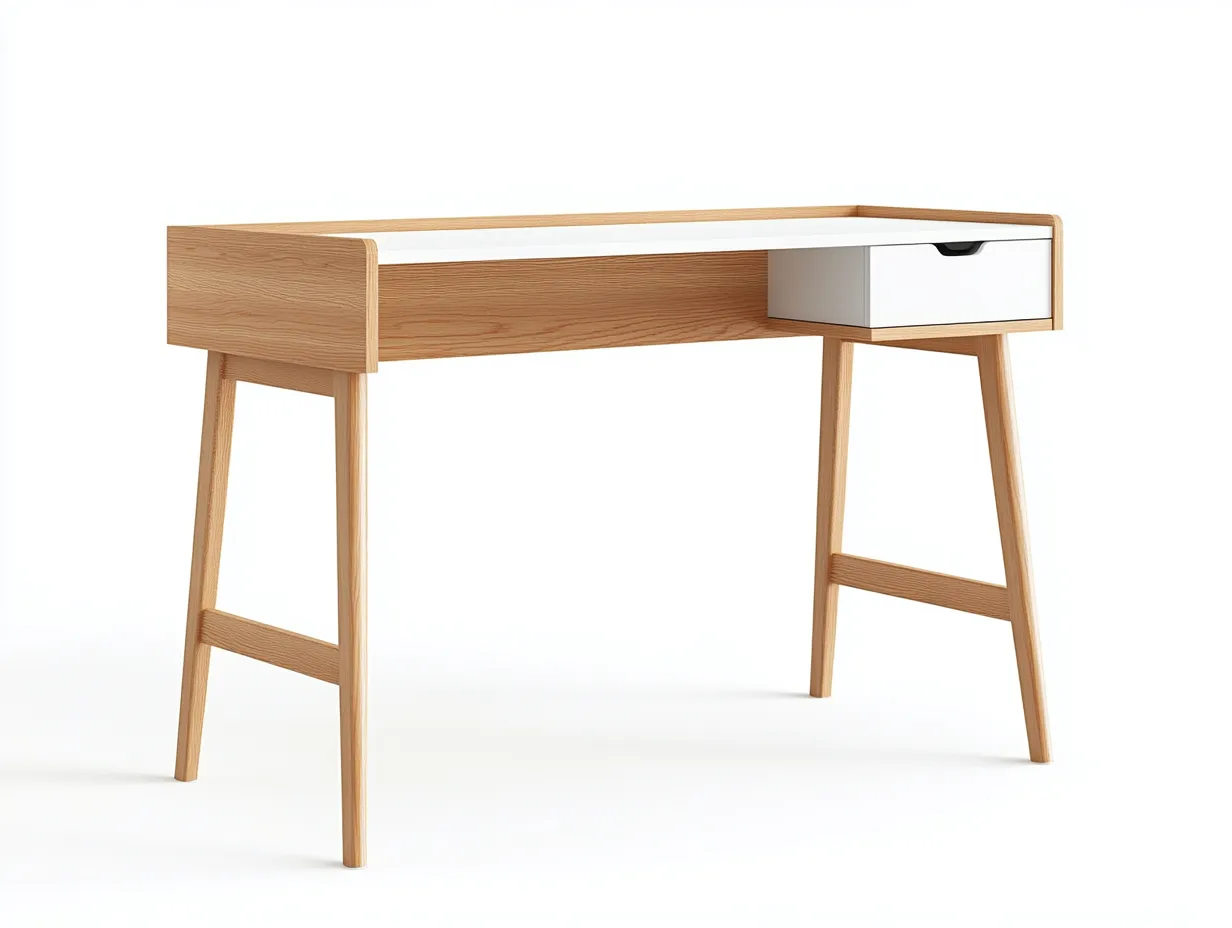 Bureau traditionnel en bois et blanc 125x50x75 cm - chêne clair/blanc - style scandinave épuré-Loftilo