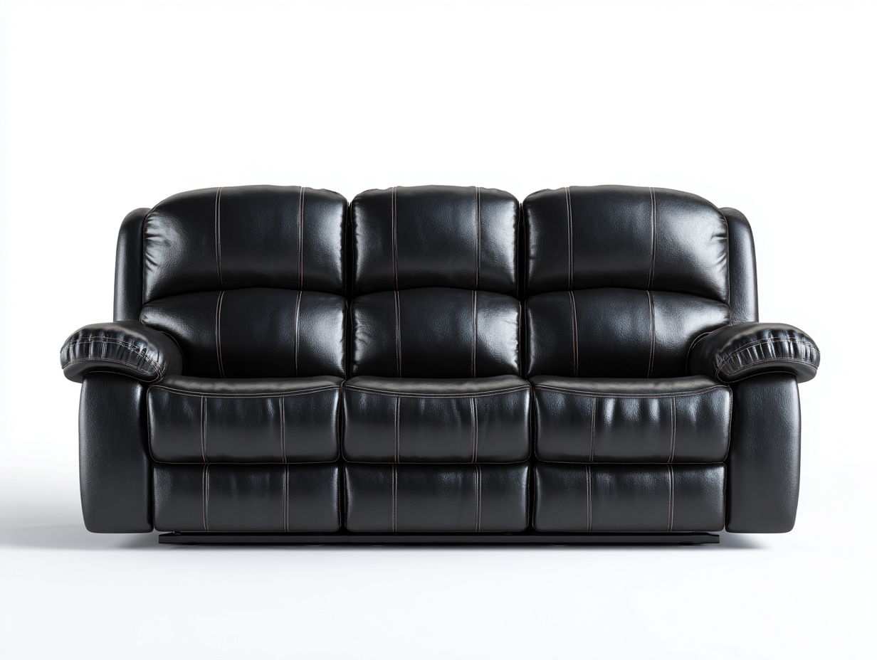 Canapé 3 places en cuir noir 210x95x95 cm - design contemporain avec assise ajustable-Loftilo