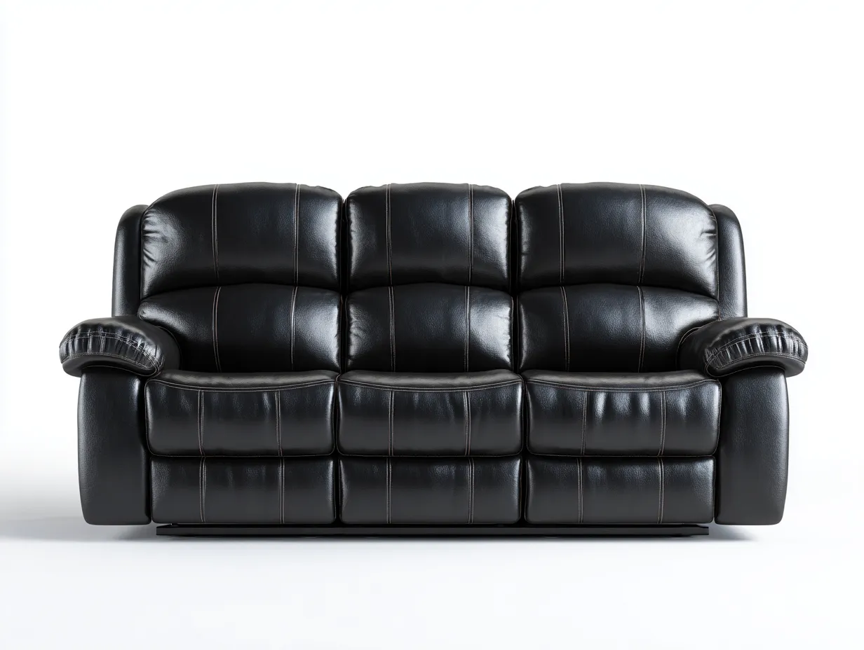 Canapé 3 places en cuir noir 210x95x95 cm - design contemporain avec assise ajustable-Loftilo