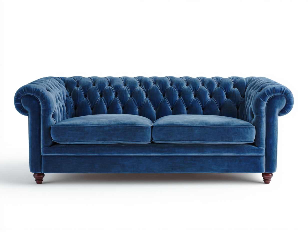 Canapé 2 places en velours bleu 180x90x75 cm - style Chesterfield classique et raffiné-Loftilo