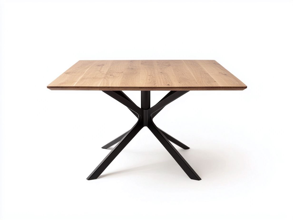 Table à manger carrée en bois et métal 100x100x76 cm - chêne clair/noir - design industriel-Loftilo
