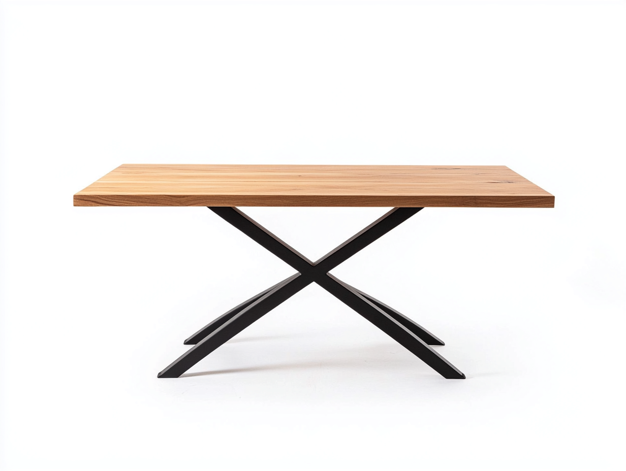 Table à manger rectangulaire 160x90x75 cm - bois naturel et métal noir - style industriel-Loftilo