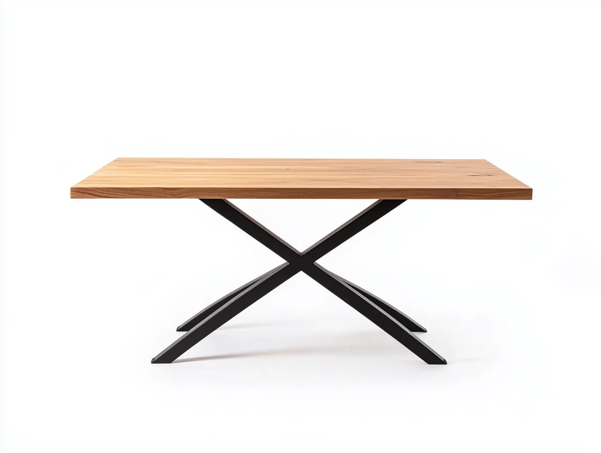 Table à manger rectangulaire 160x90x75 cm - bois naturel et métal noir - style industriel-Loftilo