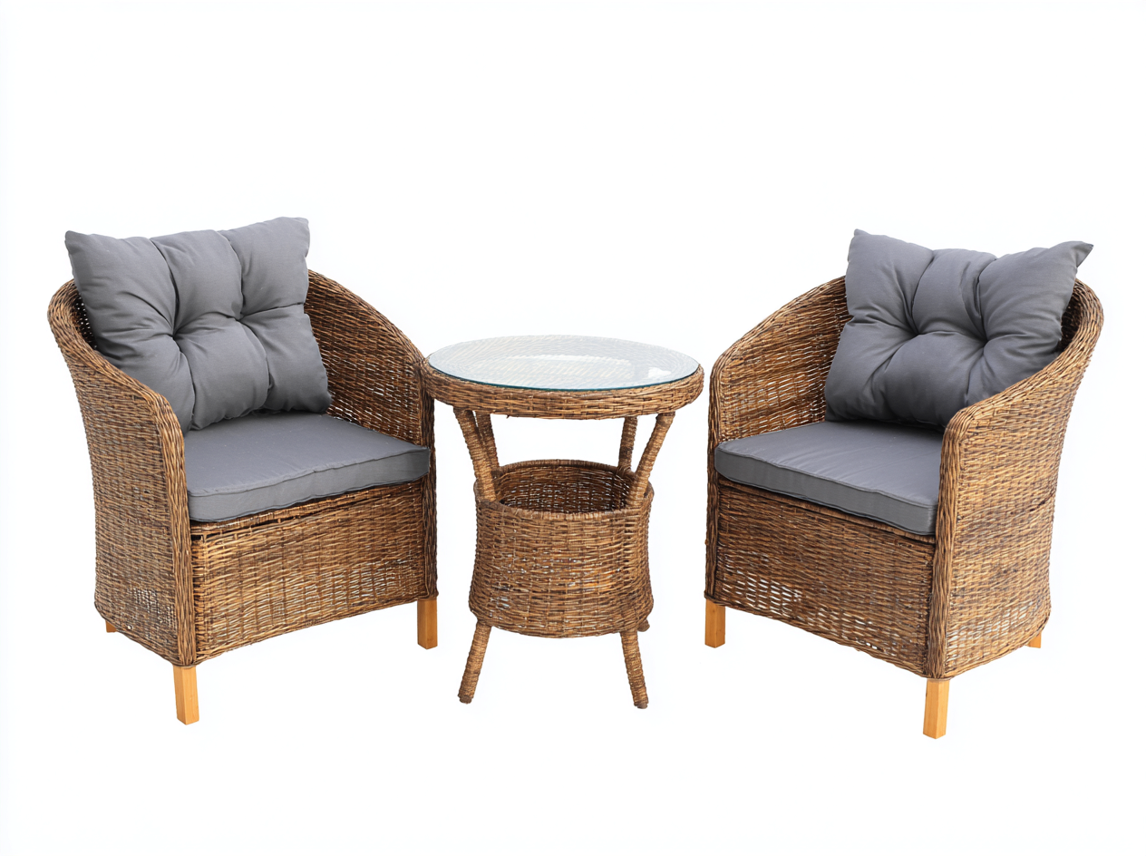 Ensemble de chaises de jardin en rotin 60x60x85 cm avec table 50x50x65 cm - naturel/gris - style détente extérieure-Loftilo