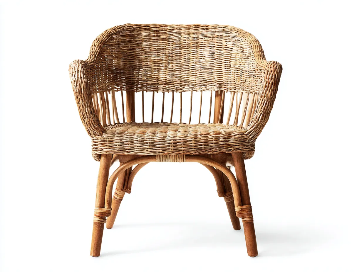 Fauteuil en rotin tressé 57x59x84 cm - naturel - design artisanal à dossier incurvé-Loftilo