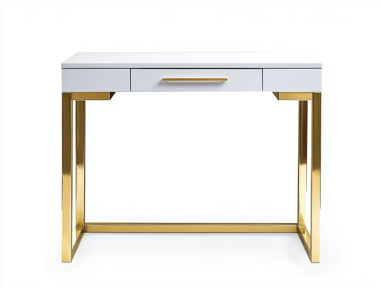 Bureau traditionnel blanc et doré 100x50x75 cm - métal et bois - design contemporain élégant-Loftilo