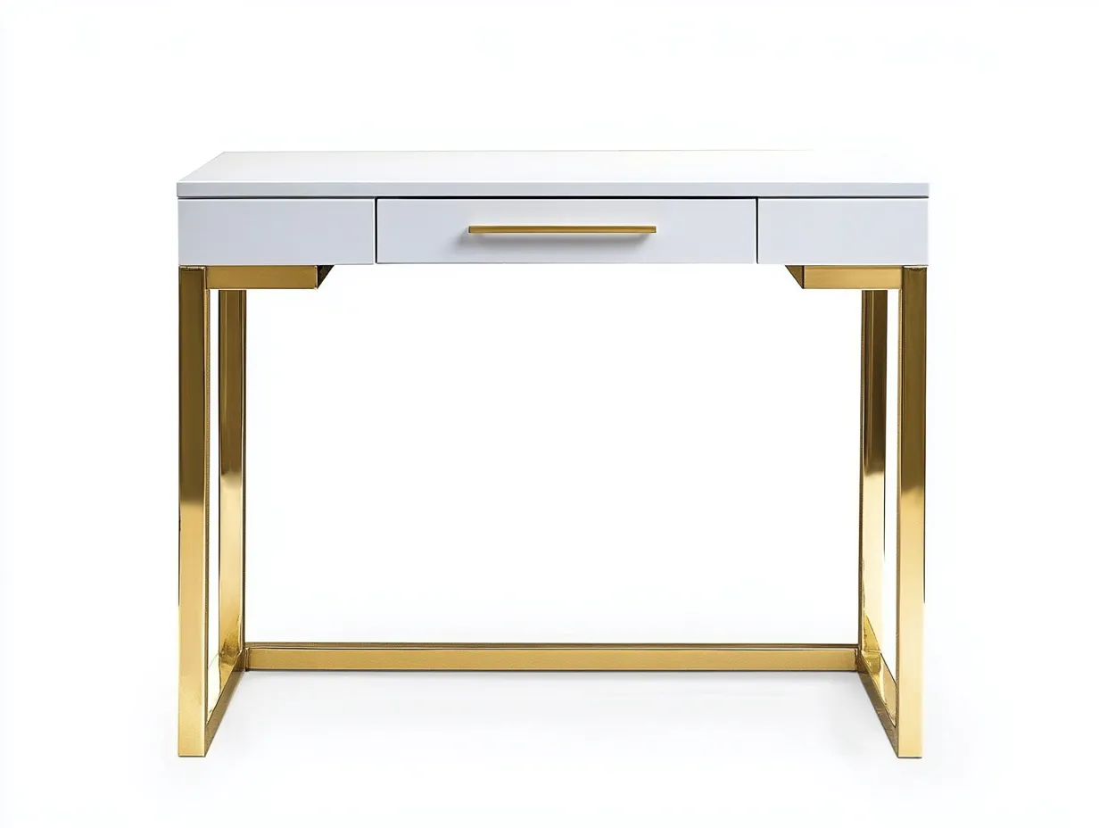 Bureau traditionnel blanc et doré 100x50x75 cm - métal et bois - design contemporain élégant-Loftilo