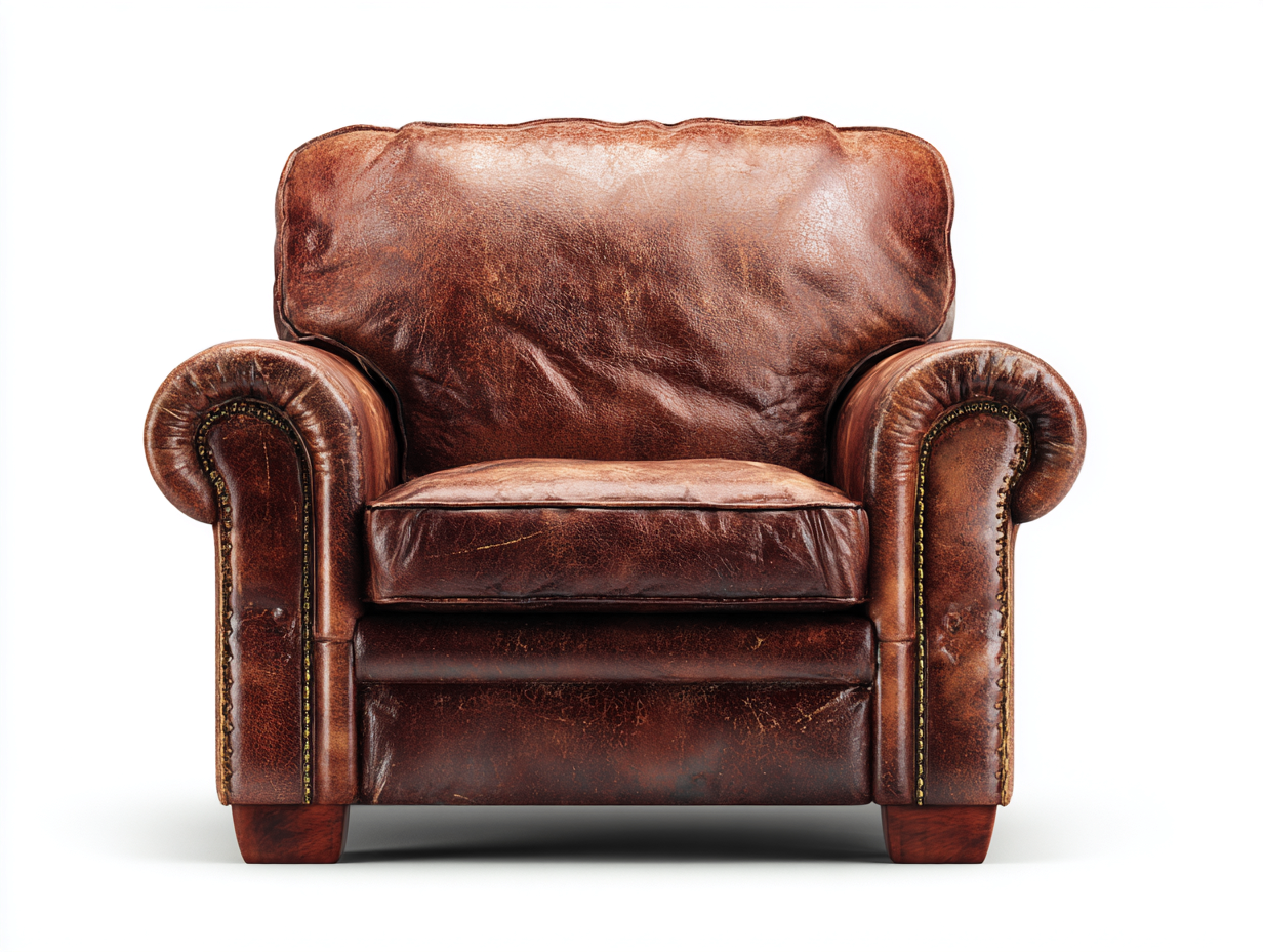 Fauteuil club en cuir véritable 94x90x86 cm - brun vieilli - style vintage avec clous décoratifs-Loftilo