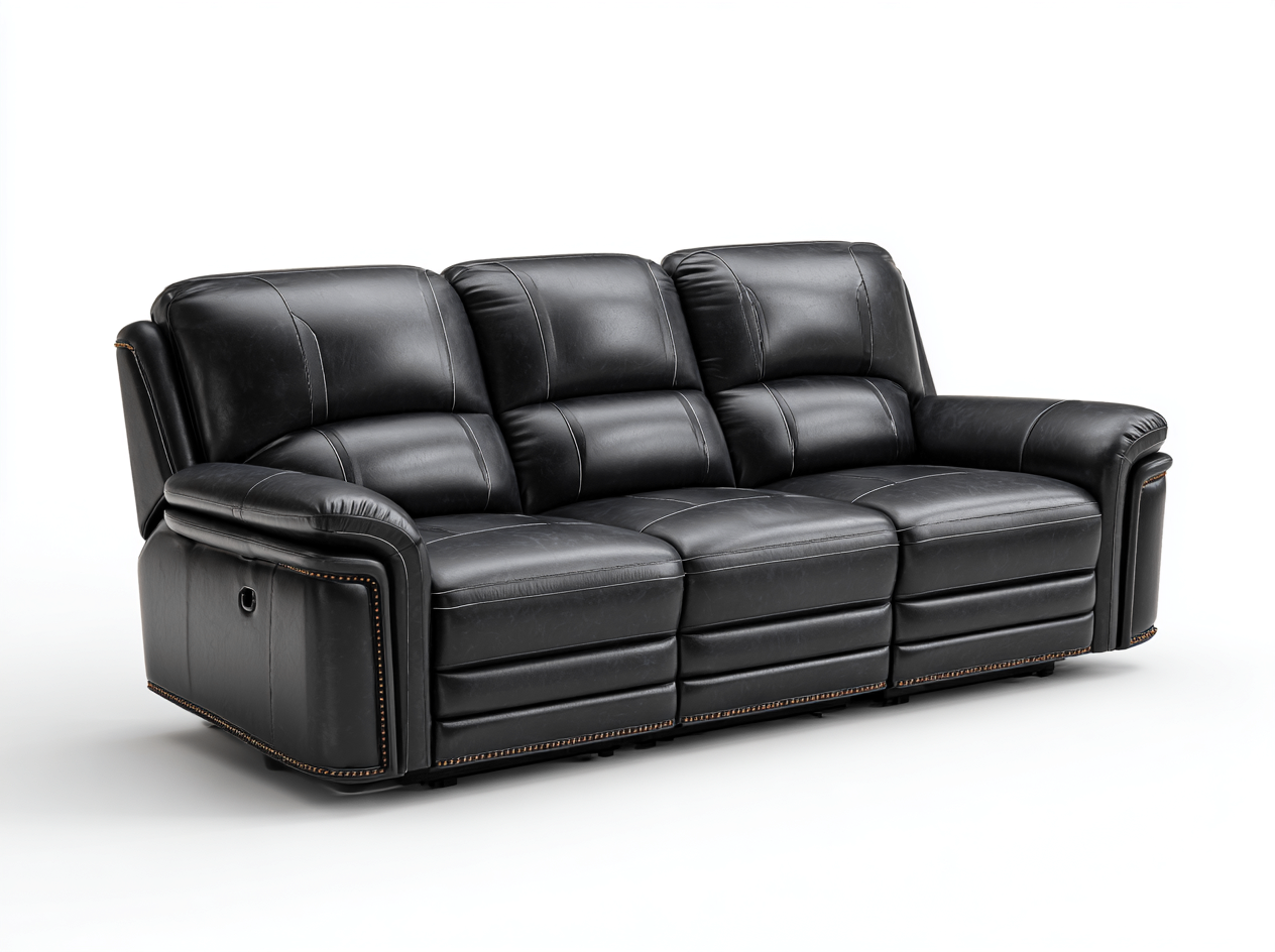 Canapé 3 places en cuir noir 210x95x95 cm - design contemporain et relaxation supérieure-Loftilo