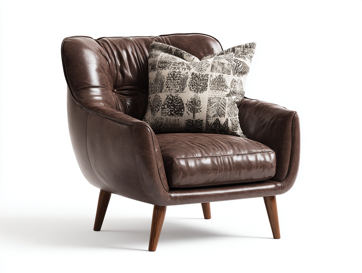 Fauteuil en cuir brun foncé - 90x95x95 cm - style vintage avec pieds en bois et assise profonde-Loftilo