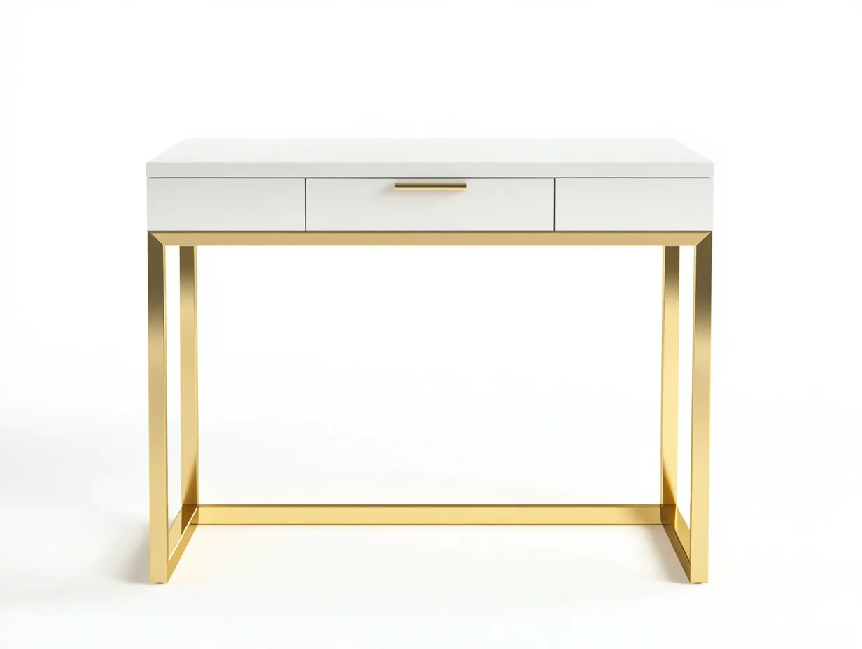 Bureau traditionnel en MDF et métal 105x50x75 cm - blanc/or - avec espace de rangement - style moderne épuré-Loftilo