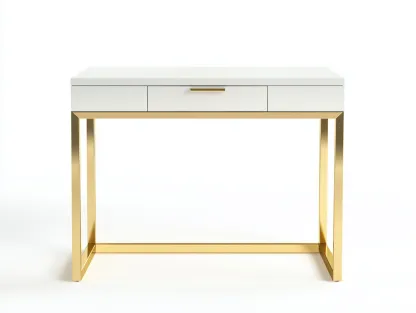 Bureau traditionnel en MDF et métal 105x50x75 cm - blanc/or - avec espace de rangement - style moderne épuré-Loftilo