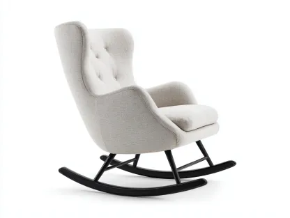 Fauteuil à bascule en tissu beige clair 70x90x105 cm - base bois noir - design contemporain et ergonomique-Loftilo