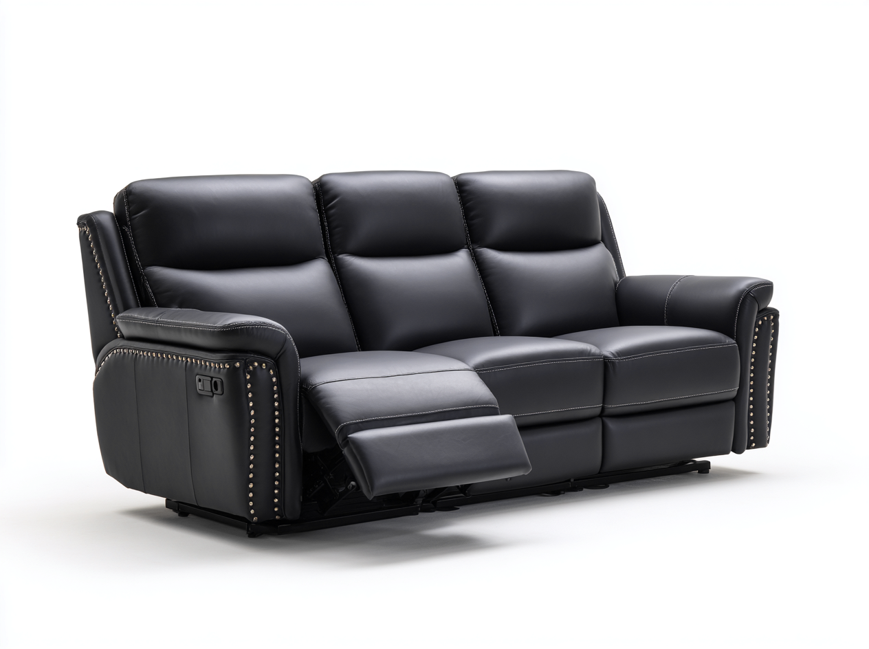 Canapé 3 places relax en cuir noir 210x95x100 cm - design contemporain avec fonction inclinable-Loftilo