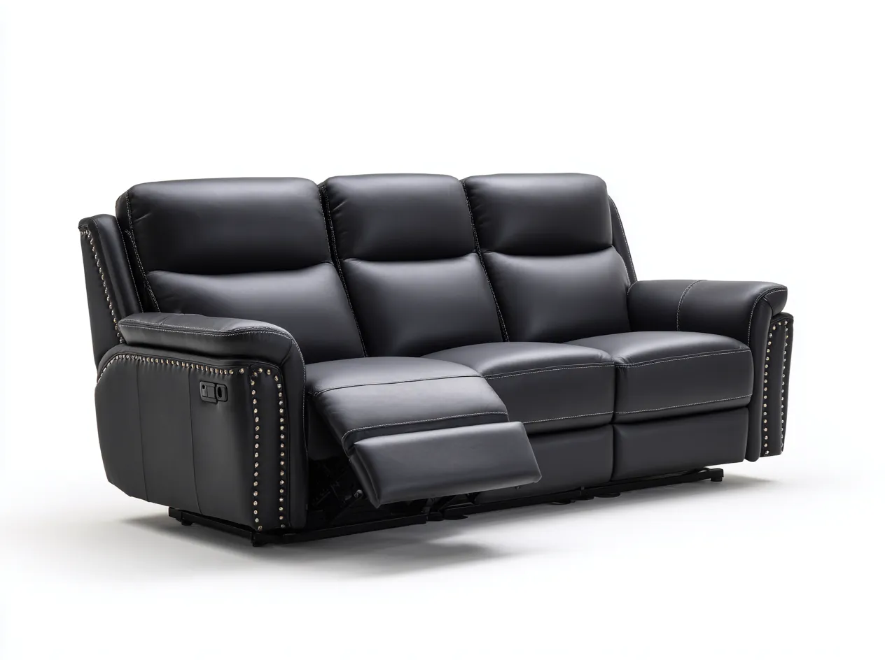Canapé 3 places relax en cuir noir 210x95x100 cm - design contemporain avec fonction inclinable-Loftilo