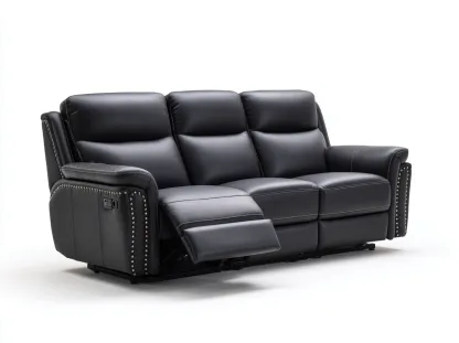 Canapé 3 places relax en cuir noir 210x95x100 cm - design contemporain avec fonction inclinable-Loftilo