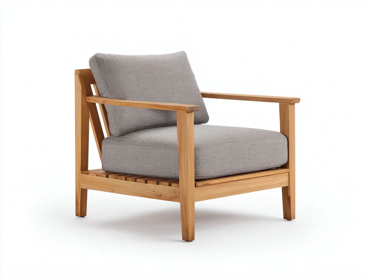 Fauteuil de jardin en bois de teck 75x80x70 cm - bois naturel et gris - style contemporain-Loftilo