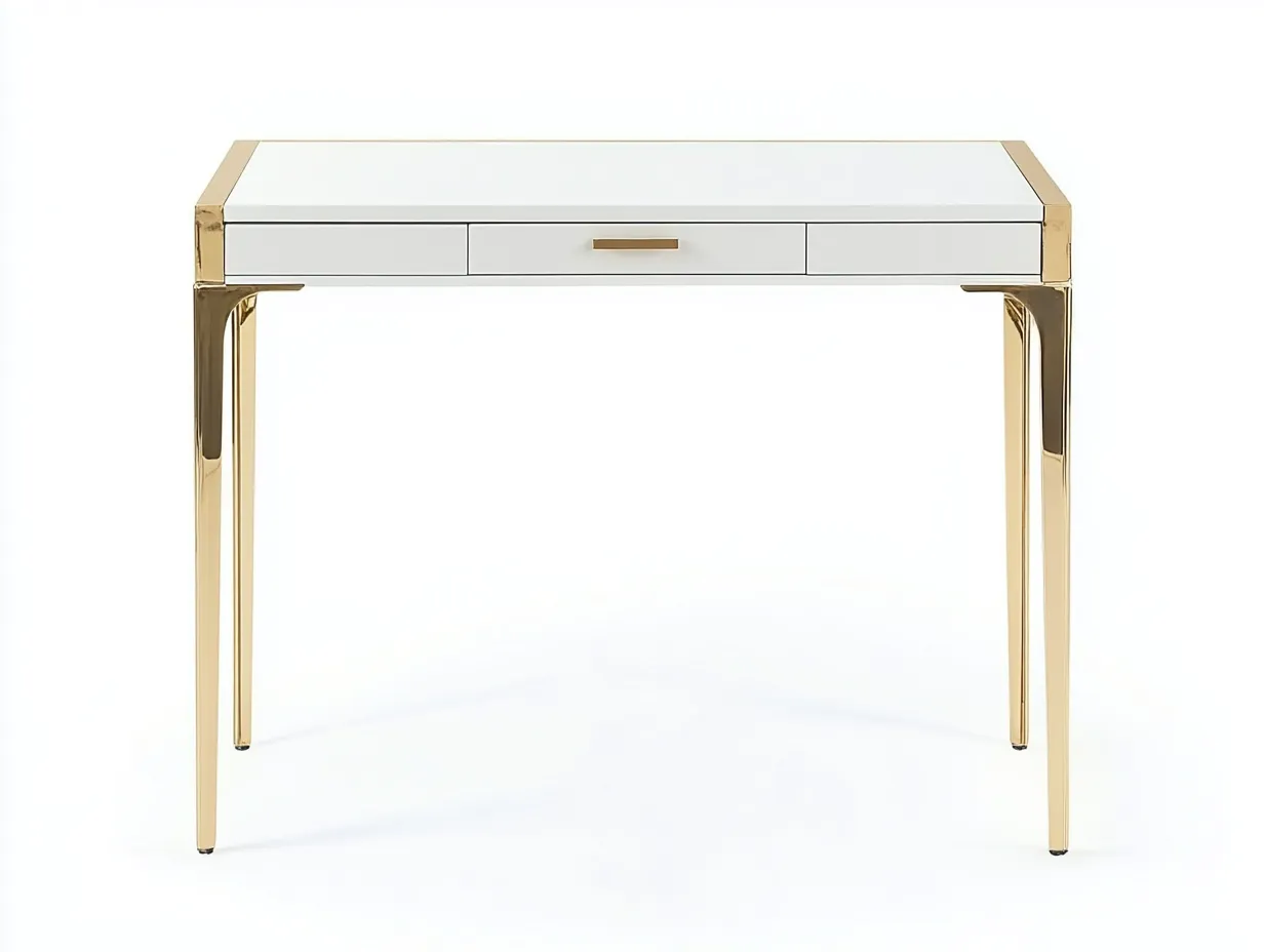 Bureau traditionnel en MDF et métal 110x55x75 cm - blanc/or - avec espace de rangement - style moderne élégant-Loftilo