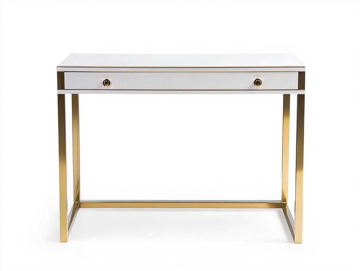 Bureau traditionnel en MDF et métal 105x50x75 cm - blanc/or - avec espace de rangement - style moderne élégant-Loftilo