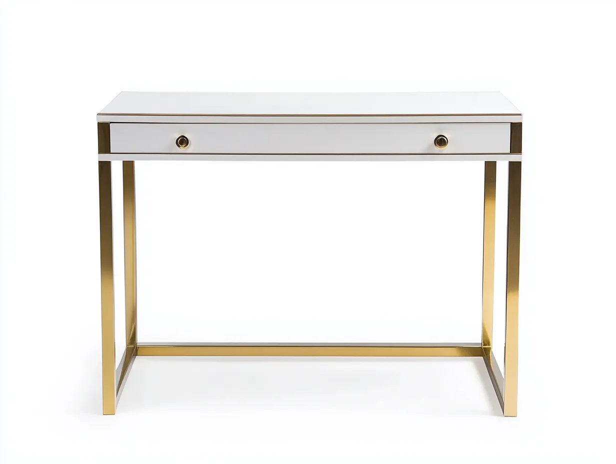 Bureau traditionnel en MDF et métal 105x50x75 cm - blanc/or - avec espace de rangement - style moderne élégant-Loftilo