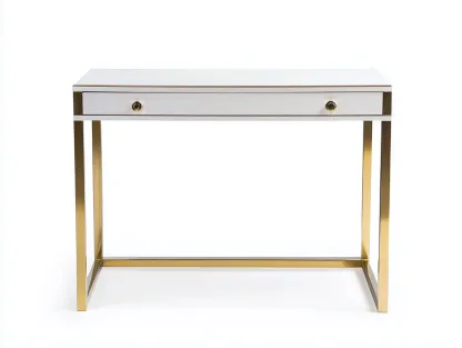 Bureau traditionnel en MDF et métal 105x50x75 cm - blanc/or - avec espace de rangement - style moderne élégant-Loftilo