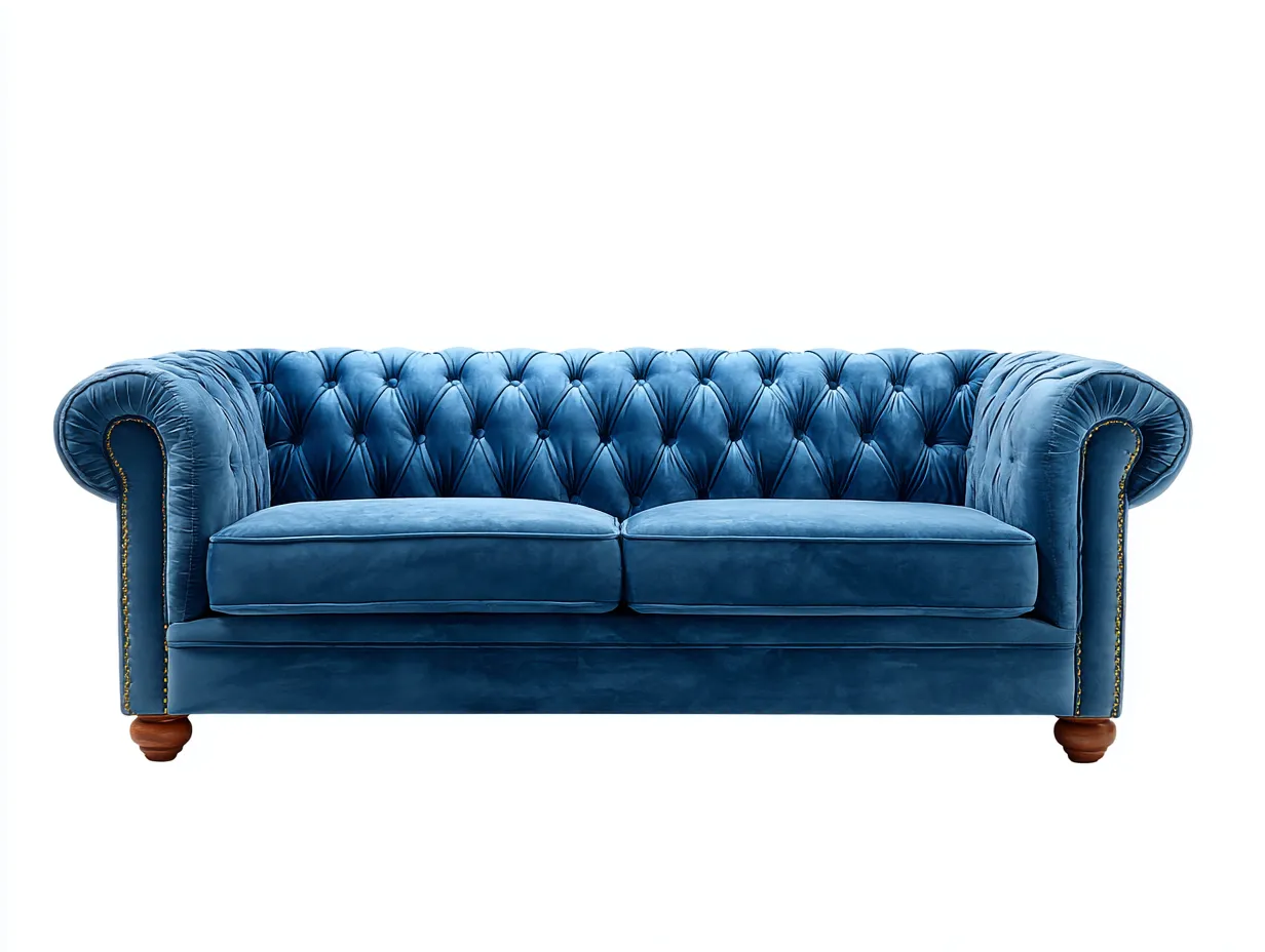 Canapé deux places en velours lisse 170x90x85 cm - bleu pétrole - style Chesterfield classique-Loftilo
