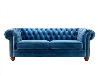 Canapé deux places en velours lisse 170x90x85 cm - bleu pétrole - style Chesterfield classique-Loftilo