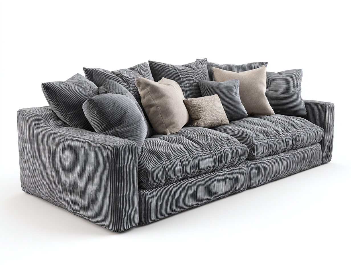 Canapé 3 places en tissu côtelé gris 220x95x85 cm - design moderne et grand confort-Loftilo