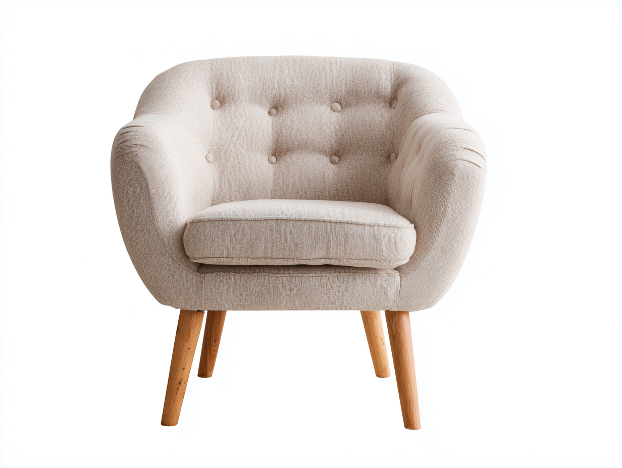 Fauteuil en tissu beige 90x85x83 cm - style scandinave avec pieds en bois-Loftilo