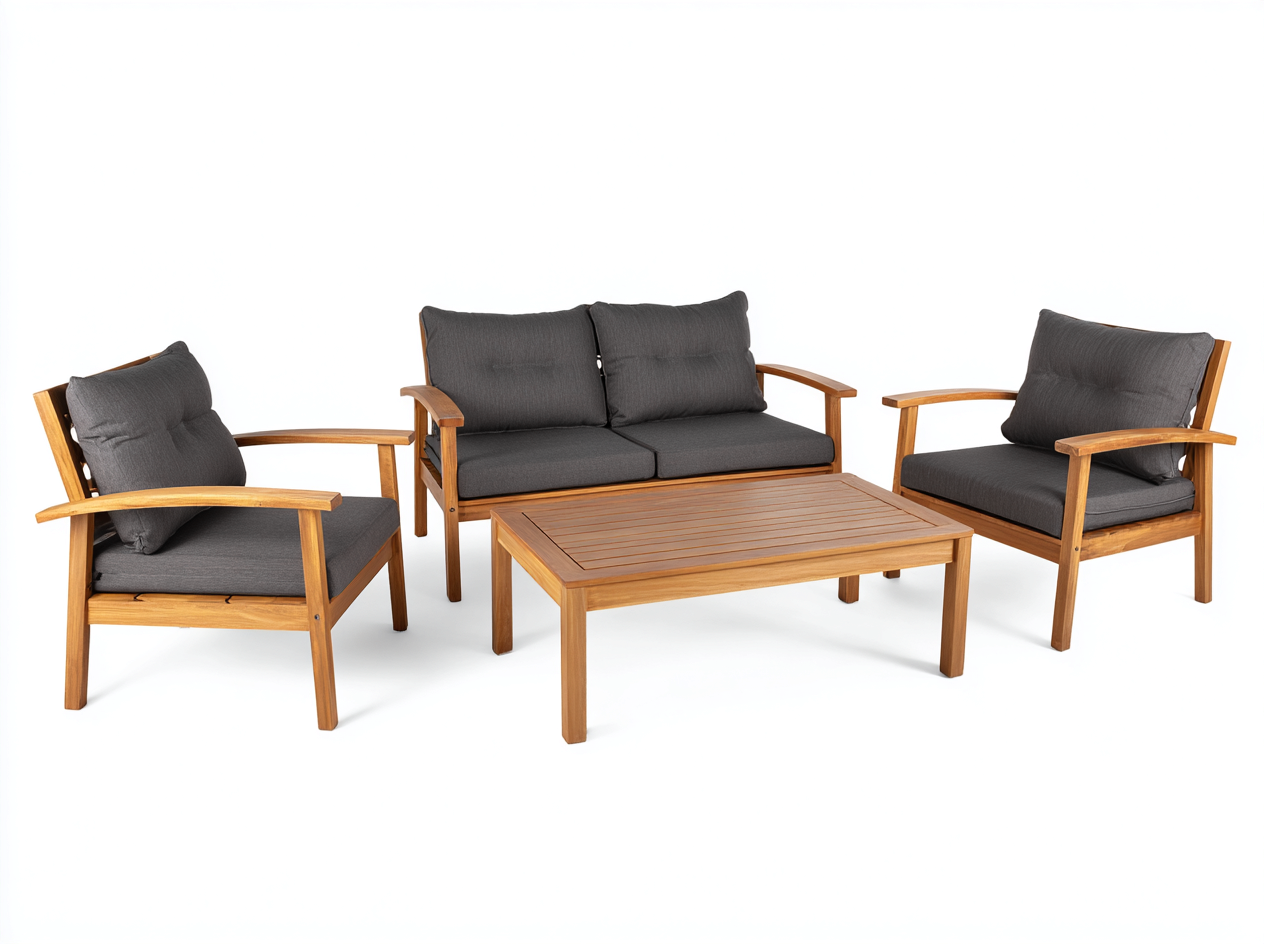 Ensemble de salon de jardin en bois d'acacia - canapé 130x75x80 cm + fauteuil 75x75x80 cm + table 100x60x40 cm - bois naturel/gris foncé - style contemporain-Loftilo