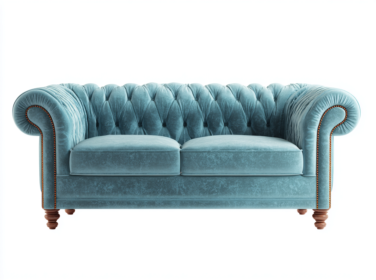 Canapé 2 places en velours bleu clair 180x90x75 cm - style Chesterfield classique et capitonné-Loftilo