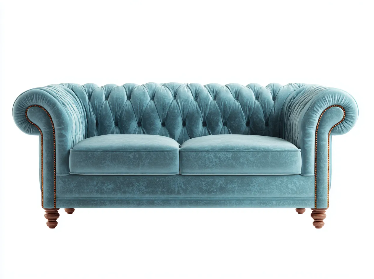 Canapé 2 places en velours bleu clair 180x90x75 cm - style Chesterfield classique et capitonné-Loftilo