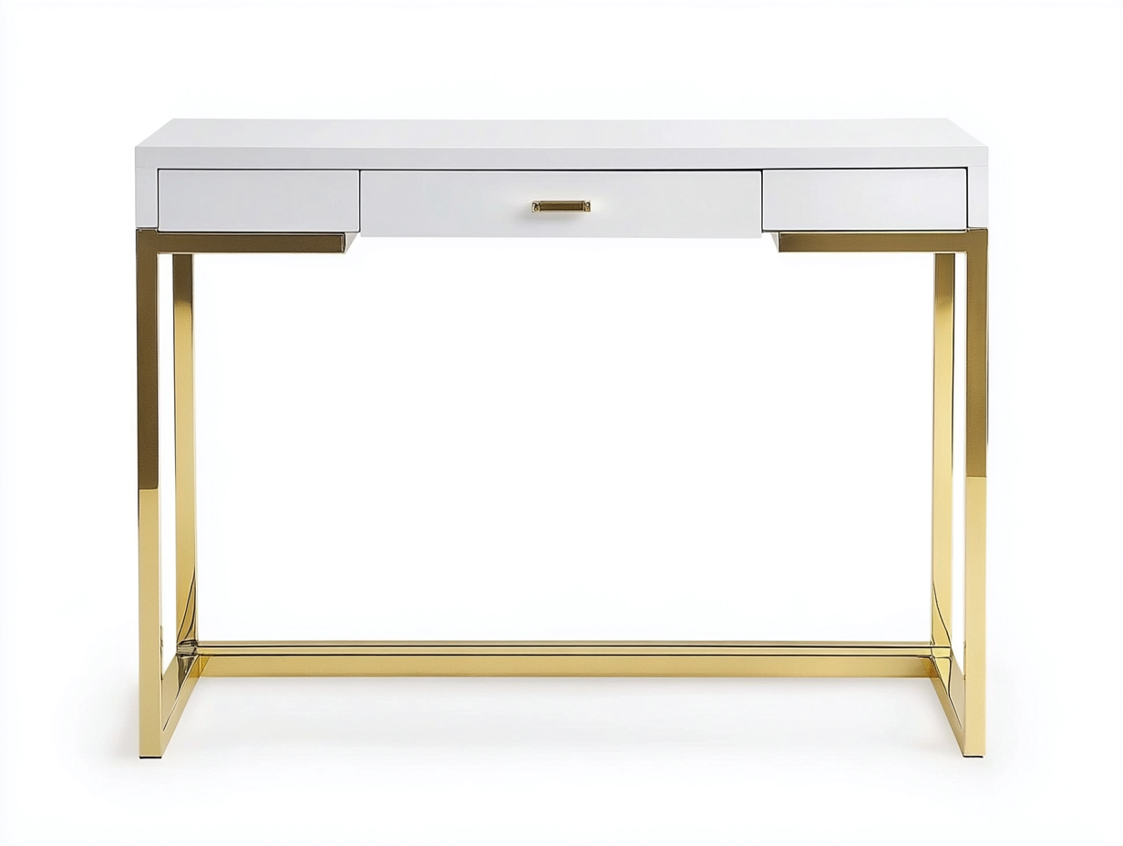 Bureau traditionnel blanc et doré 120x55x75 cm - métal et bois - design moderne élégant-Loftilo