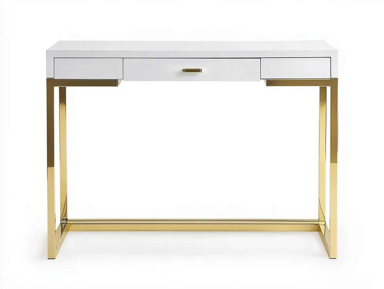 Bureau traditionnel blanc et doré 120x55x75 cm - métal et bois - design moderne élégant-Loftilo