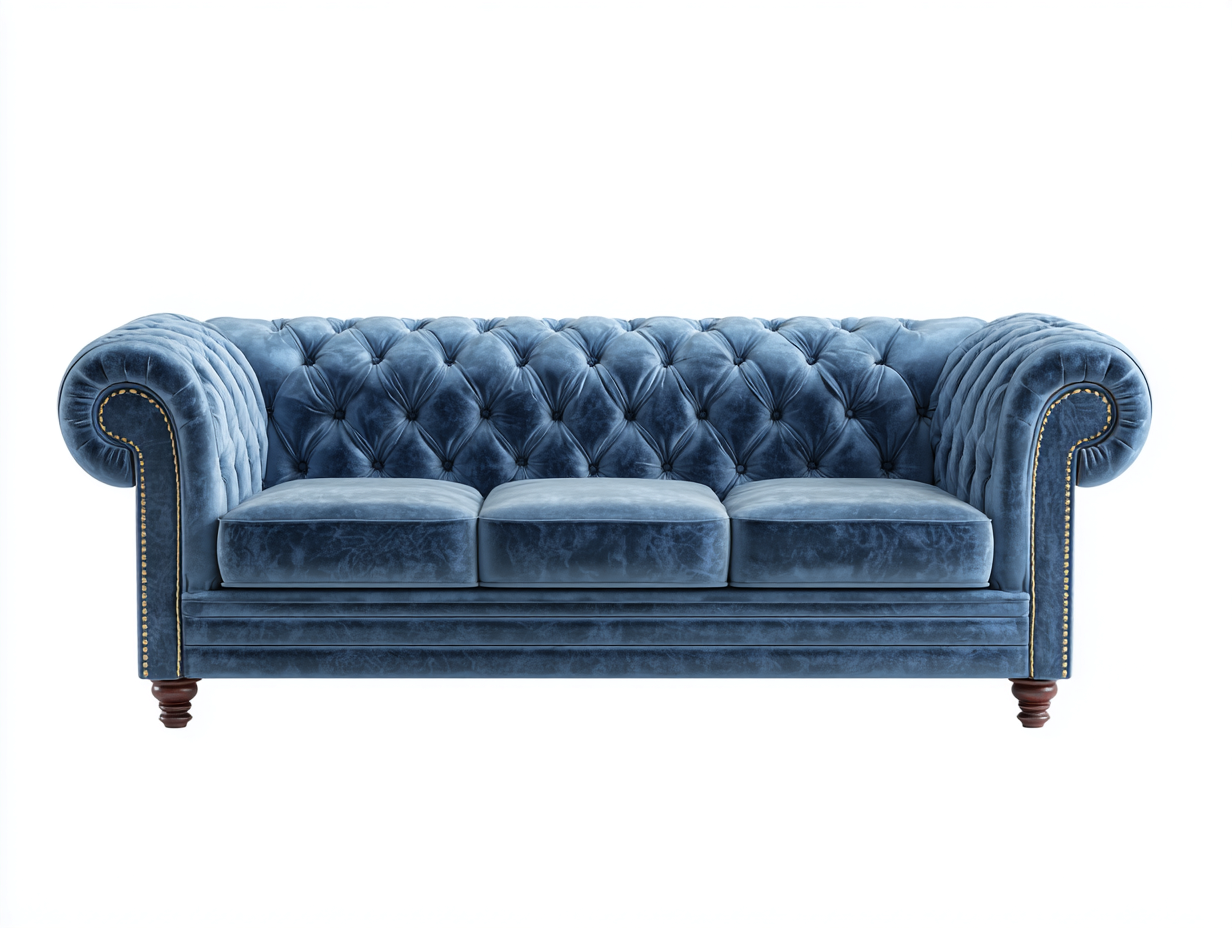 Canapé 3 places en velours bleu clair 210x90x80 cm - style Chesterfield classique et raffiné-Loftilo
