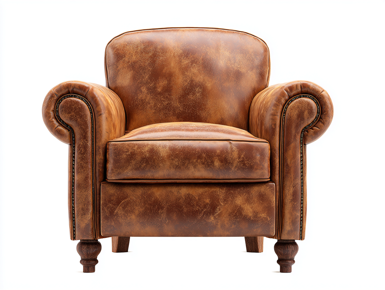 Fauteuil club en cuir véritable marron clair 104x88x82 cm - style vintage classique-Loftilo