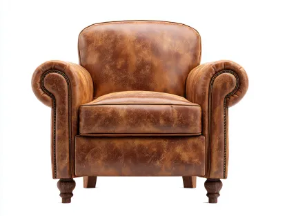 Fauteuil club en cuir véritable marron clair 104x88x82 cm - style vintage classique-Loftilo
