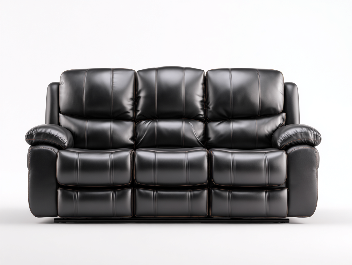 Canapé 3 places en cuir noir 210x95x95 cm - design moderne avec assise ajustable et confort supérieur-Loftilo