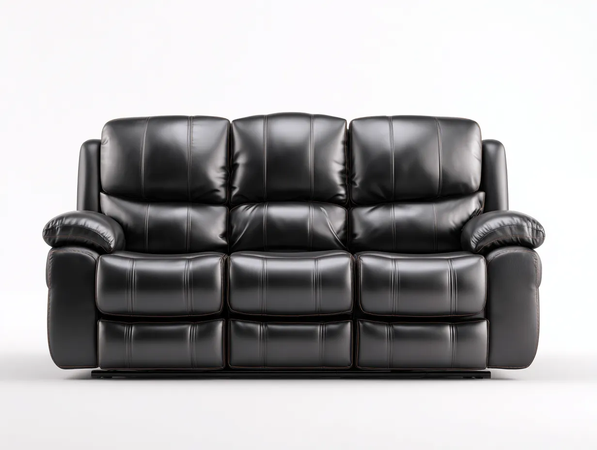 Canapé 3 places en cuir noir 210x95x95 cm - design moderne avec assise ajustable et confort supérieur-Loftilo