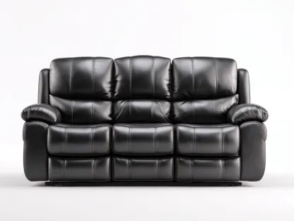 Canapé 3 places en cuir noir 210x95x95 cm - design moderne avec assise ajustable et confort supérieur-Loftilo