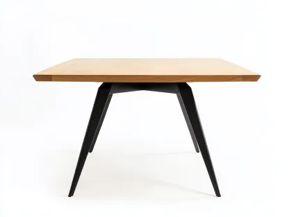 Table à manger carrée en bois et métal 120x120x76 cm - chêne clair/noir - design contemporain-Loftilo