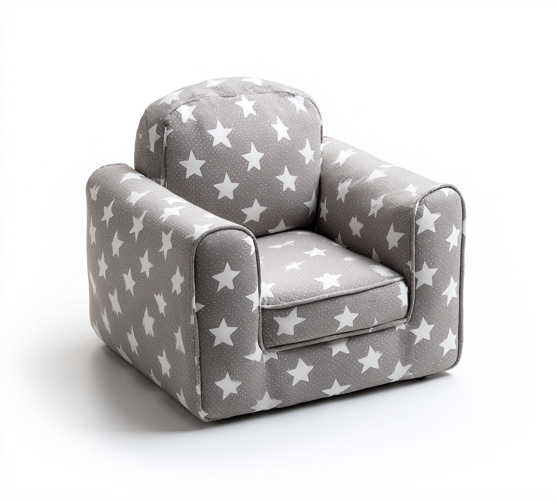 Fauteuil pour enfant en tissu gris avec étoiles blanches 55x45x50 cm - design amusant et confortable-Loftilo